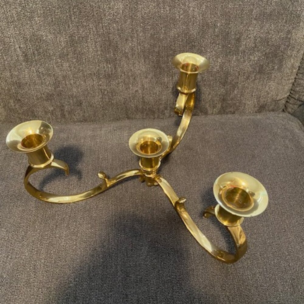 Gold or Brass Tone 4 Candle Holder Centerpiece with 3 Arms ~ Teleflora ~ India